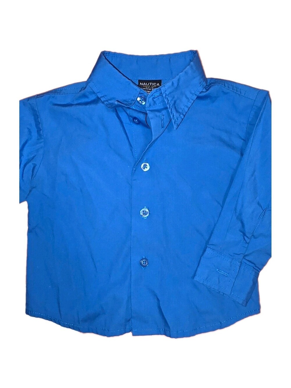 Nautica Boys 2T Blue Solid Collared Long Sleeve Button-Down Shirt